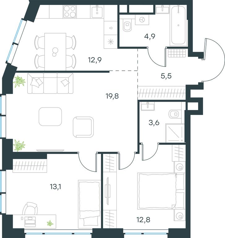 2-BD Apartment Sale, 72.6 sq. m. at Level Michurinskiy, Озёрная улица, вл1, Москва, Россия #1 2-BD Apartment Sale, 72.6 sq. m. at Level Michurinskiy, Озёрная улица, вл1, Москва, Россия #1