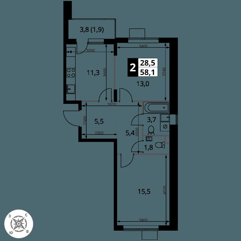 2-BD Apartment Sale, 58.1 sq. m. at Pervy Sheremetevskij, Komsomolskaya Street, 16, Khimki, Moscow Region, Russia #1 2-BD Apartment Sale, 58.1 sq. m. at Pervy Sheremetevskij, Komsomolskaya Street, 16, Khimki, Moscow Region, Russia #1