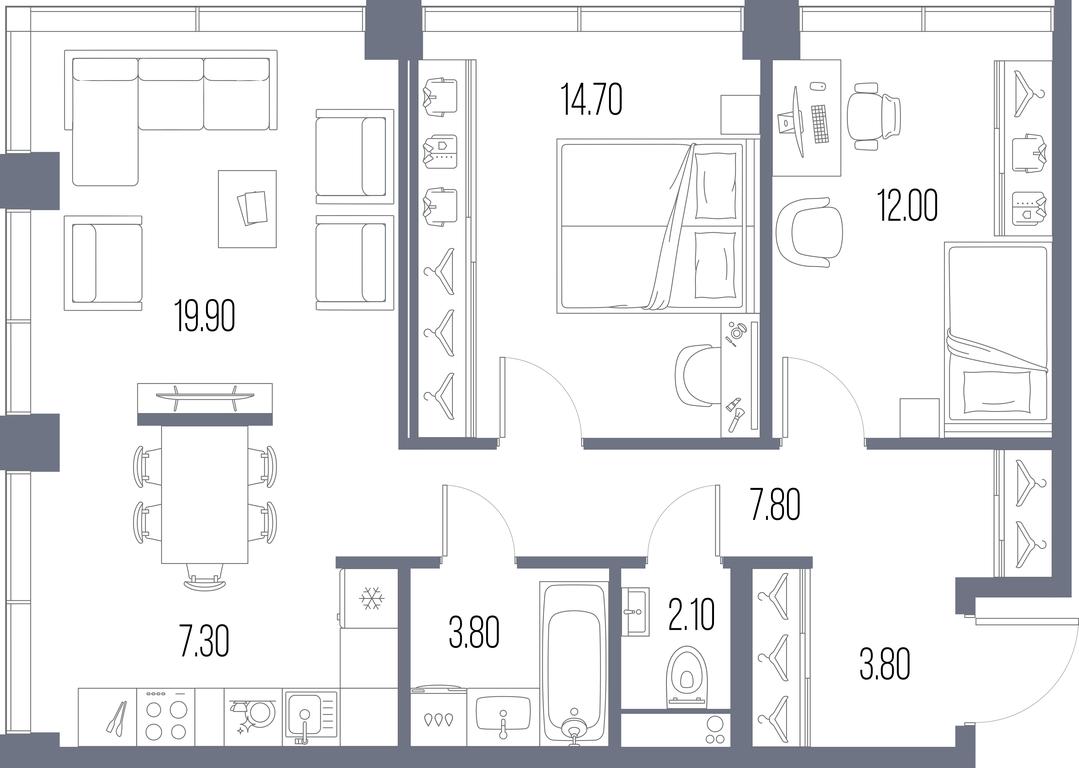 2-BD Apartment Sale, 71.4平方米 at Severny Port, Leningradskoye Highway, Moscow, Russia #1