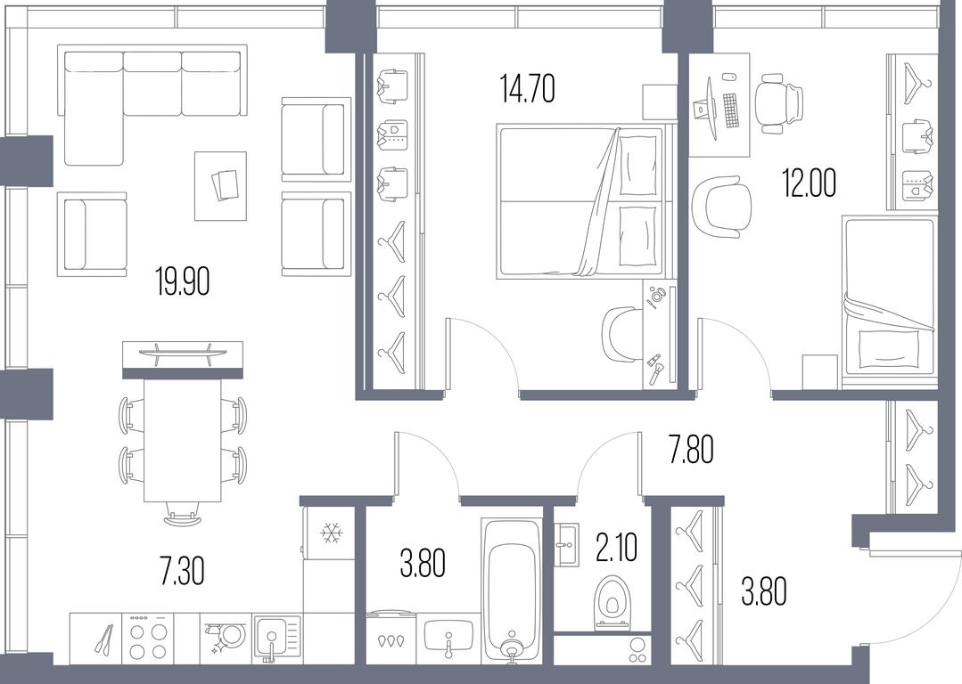 2-BD Apartment Sale, 71.4平方米 at Severny Port, Leningradskoye Highway, Moscow, Russia #1