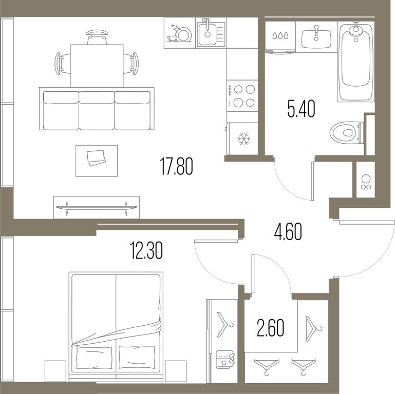 1-BD Apartment Sale, 42.7平方米 at Severny Port, Leningradskoye Highway, Moscow, Russia #1