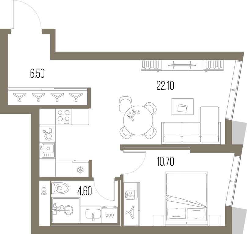 1-BD Apartment Sale, 43.9平方米 at Severny Port, Leningradskoye Highway, Moscow, Russia #1
