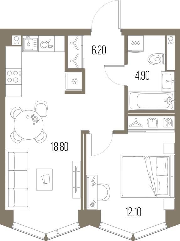 1-BD Apartment Sale, 42平方米 at Severny Port, Leningradskoye Highway, Moscow, Russia #1