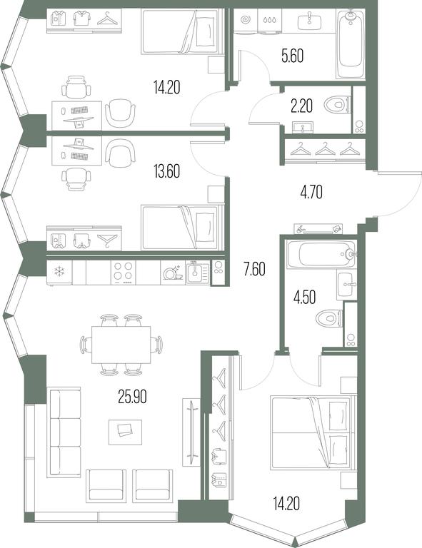 3-BD Apartment Sale, 92.5 sq. m. at Severny Port, Leningradskoye Highway, Moscow, Russia #1