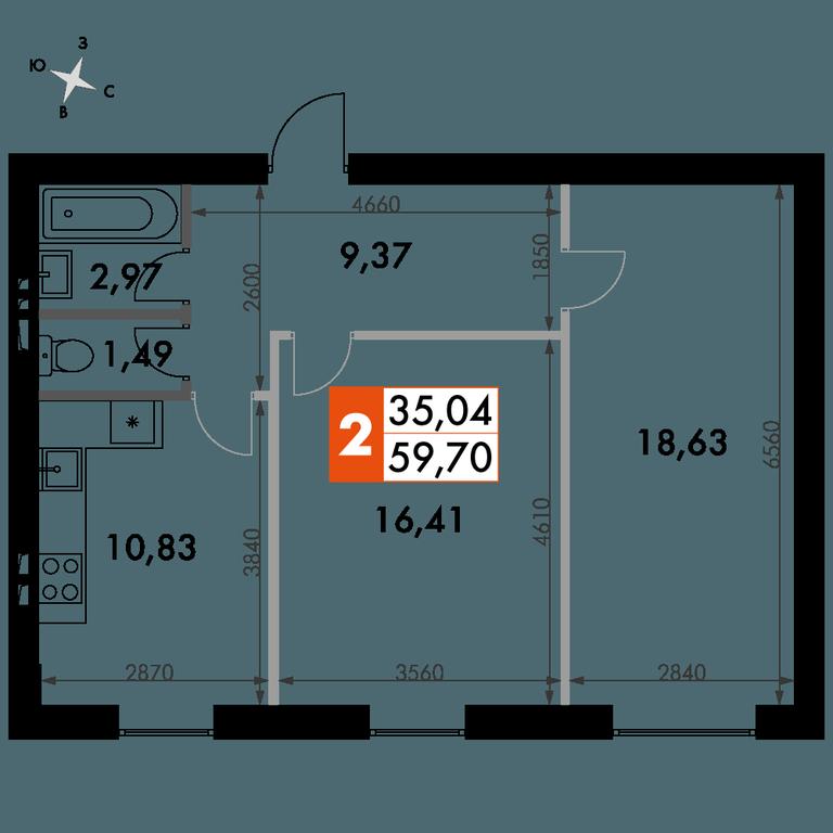 2-BD Apartment Sale, 59.5平方米 at Park Aprel, ulitsa Park Aprel, 1, Aprelevka, Naro-Fominskiy City District, Moscow Region, Russia #1
