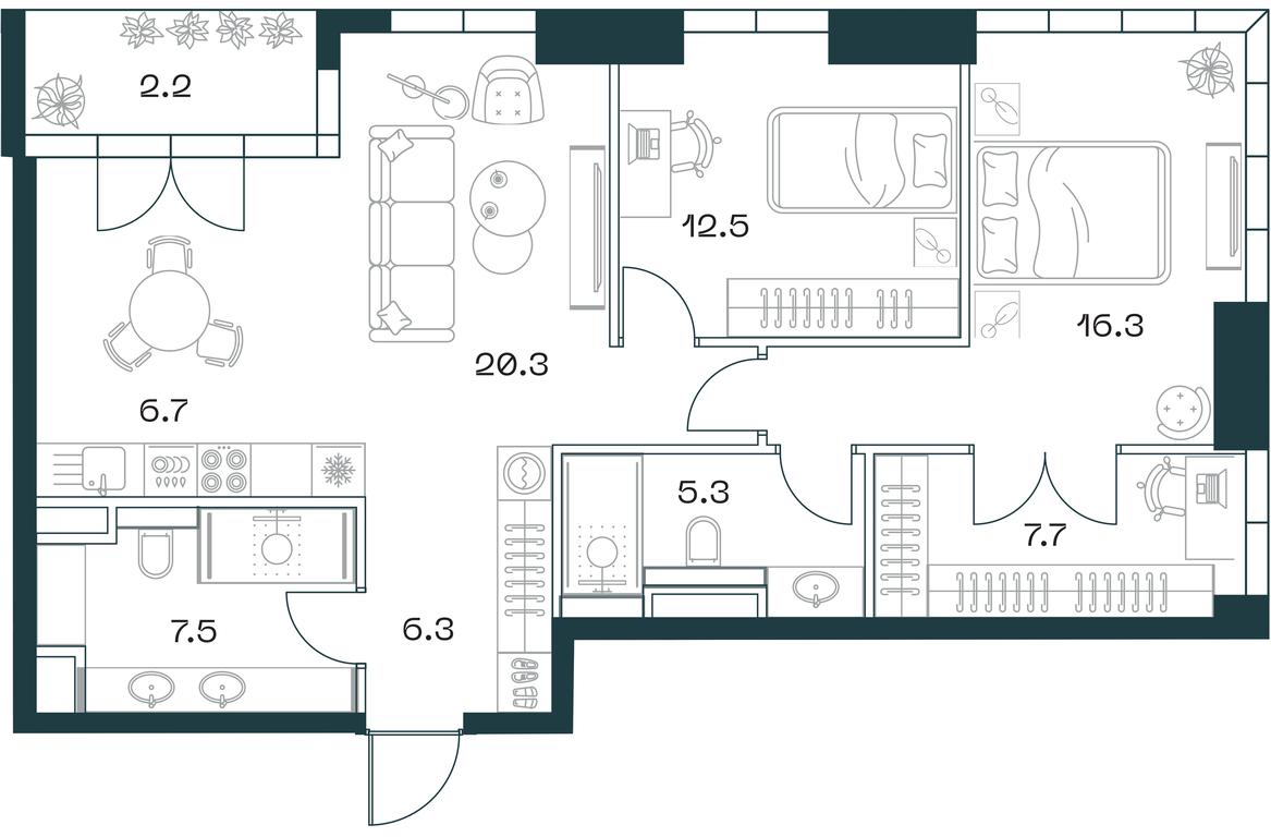2-BD Apartment Sale, 87.1平方米 at SHIFT, 2nd Donskoy Drive, 10, Moscow, Russia #1