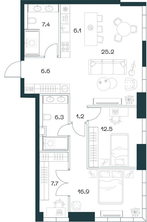 2-BD Apartment Sale, 90 sq. m. at SHIFT, 2nd Donskoy Drive, 10, Moscow, Russia #1