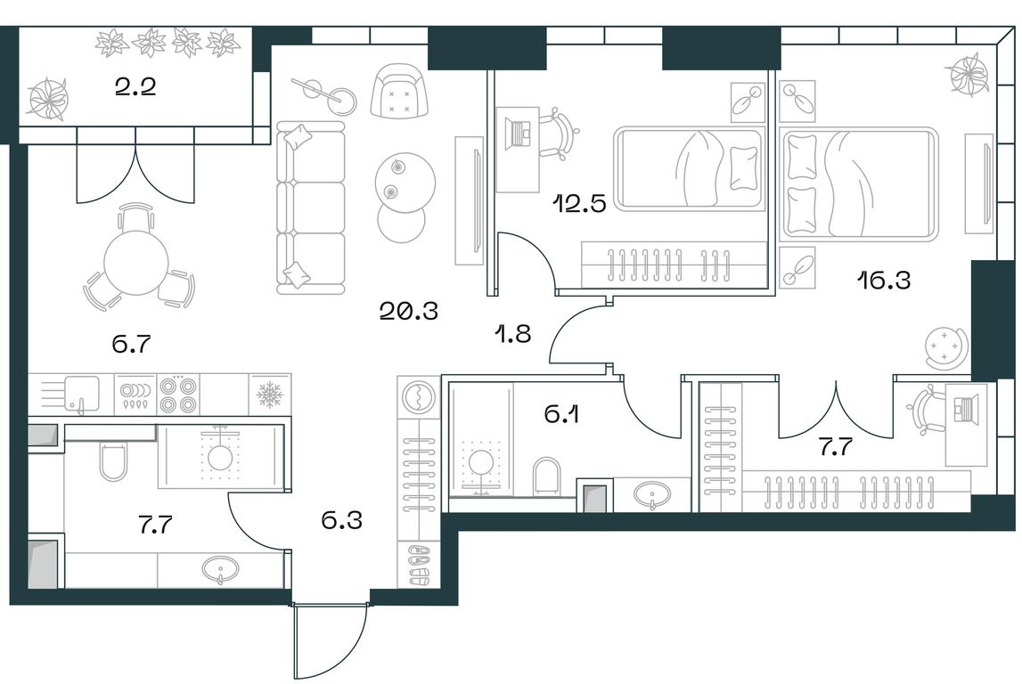 2-BD Apartment Sale, 87.5平方米 at SHIFT, 2nd Donskoy Drive, 10, Moscow, Russia #2