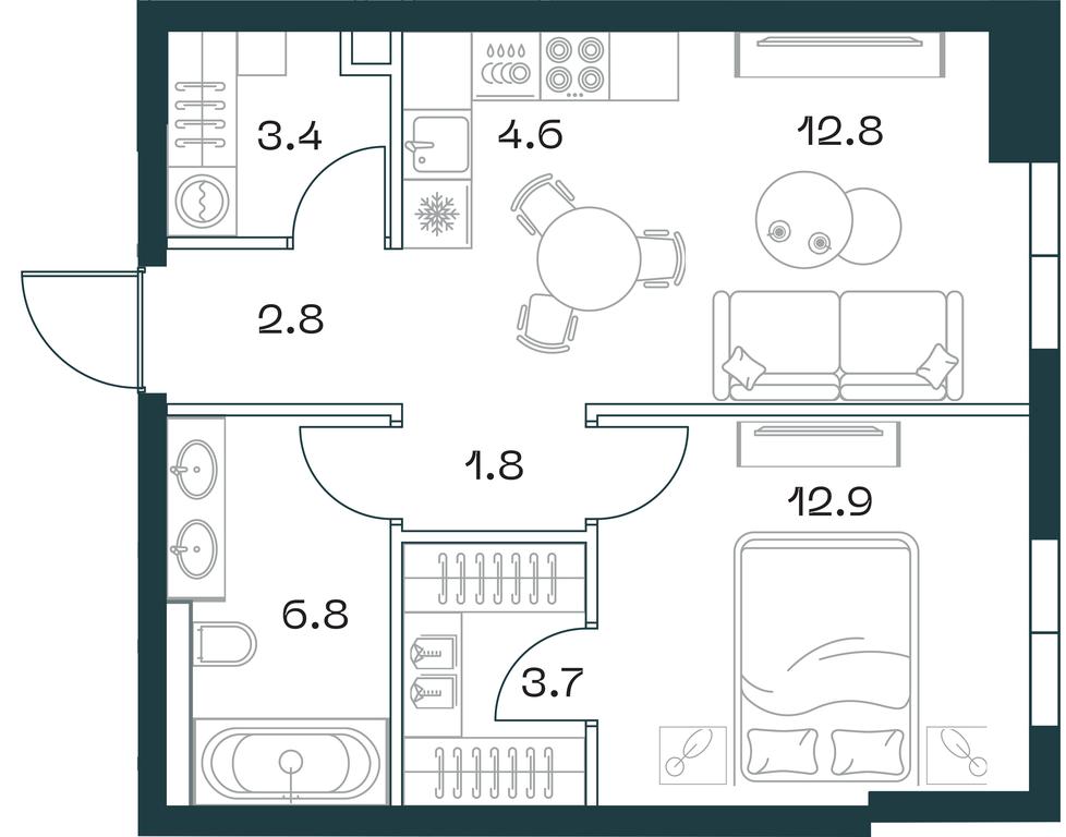 1-BD Apartment Sale, 48.6平方米 at SHIFT, 2nd Donskoy Drive, 10, Moscow, Russia #1