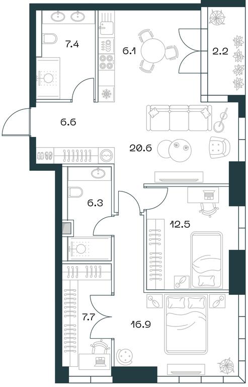 2-BD Apartment Sale, 87.6 sq. m. at SHIFT, 2nd Donskoy Drive, 10, Moscow, Russia #2