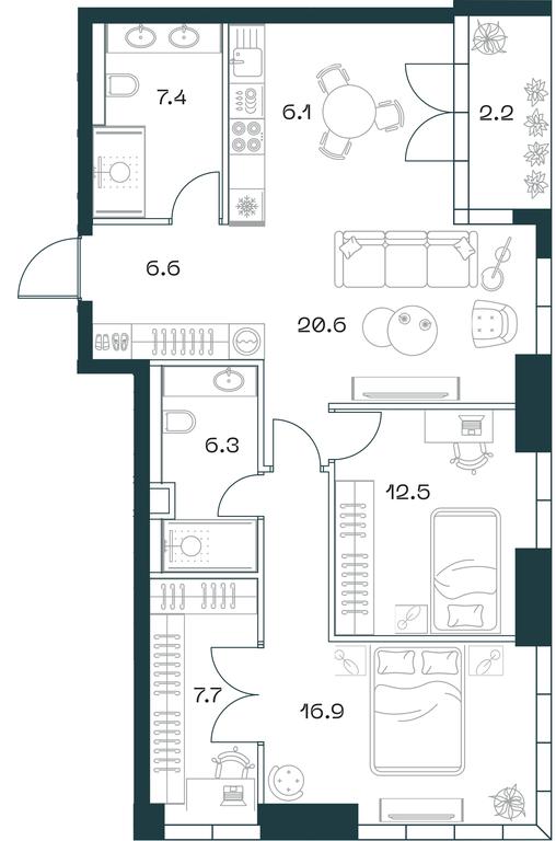 2-BD Apartment Sale, 87.6 sq. m. at SHIFT, 2nd Donskoy Drive, 10, Moscow, Russia #1