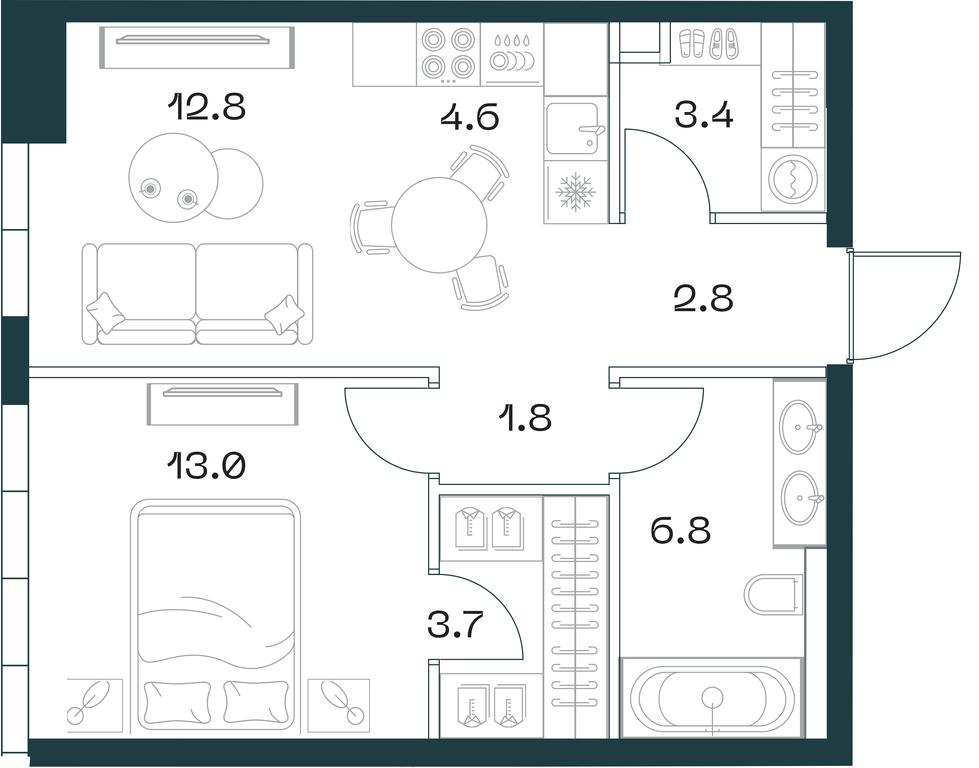 1-BD Apartment Sale, 48.8平方米 at SHIFT, 2nd Donskoy Drive, 10, Moscow, Russia #1