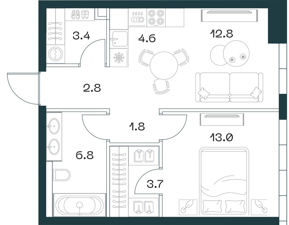 1-BD Apartment Sale, 48.9平方米 at SHIFT, 2nd Donskoy Drive, 10, Moscow, Russia #1