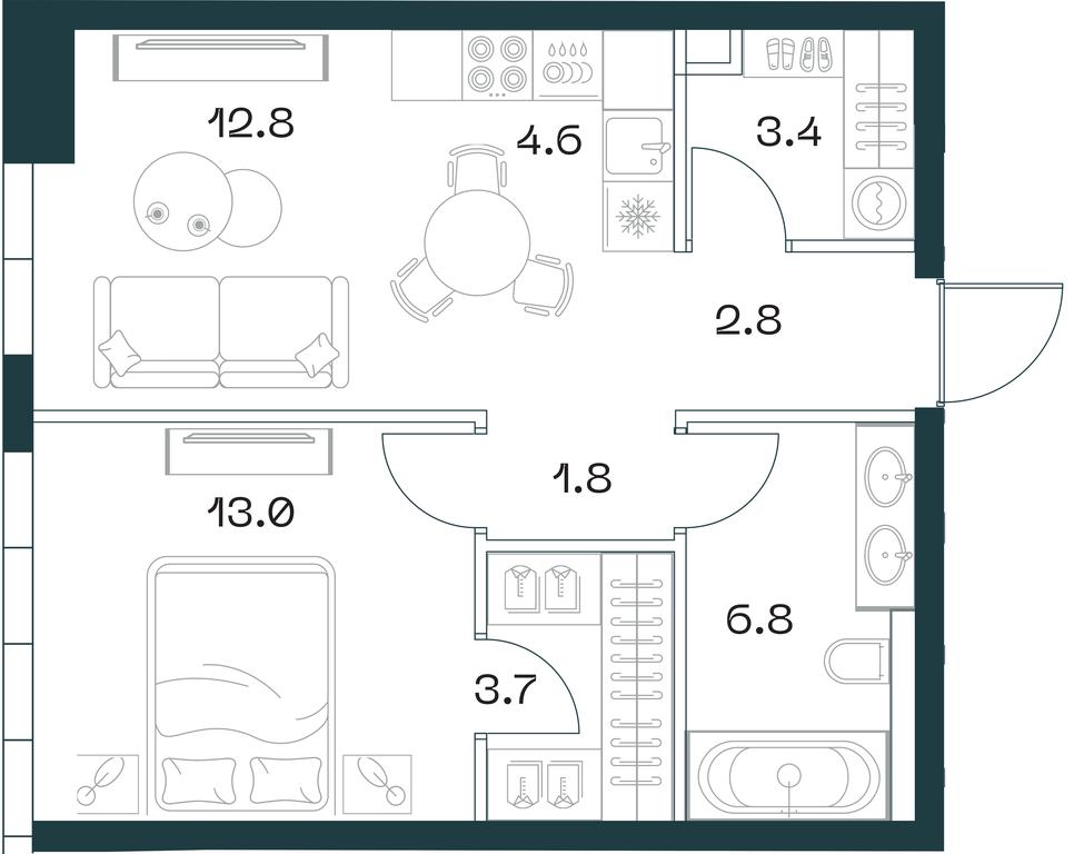 1-BD Apartment Sale, 48.9平方米 at SHIFT, 2nd Donskoy Drive, 10, Moscow, Russia #1