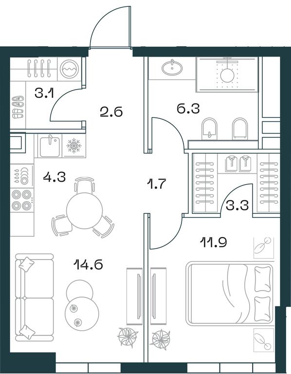 1-BD Apartment Sale, 47.8 sq. m. at SHIFT, 2nd Donskoy Drive, 10, Moscow, Russia #1