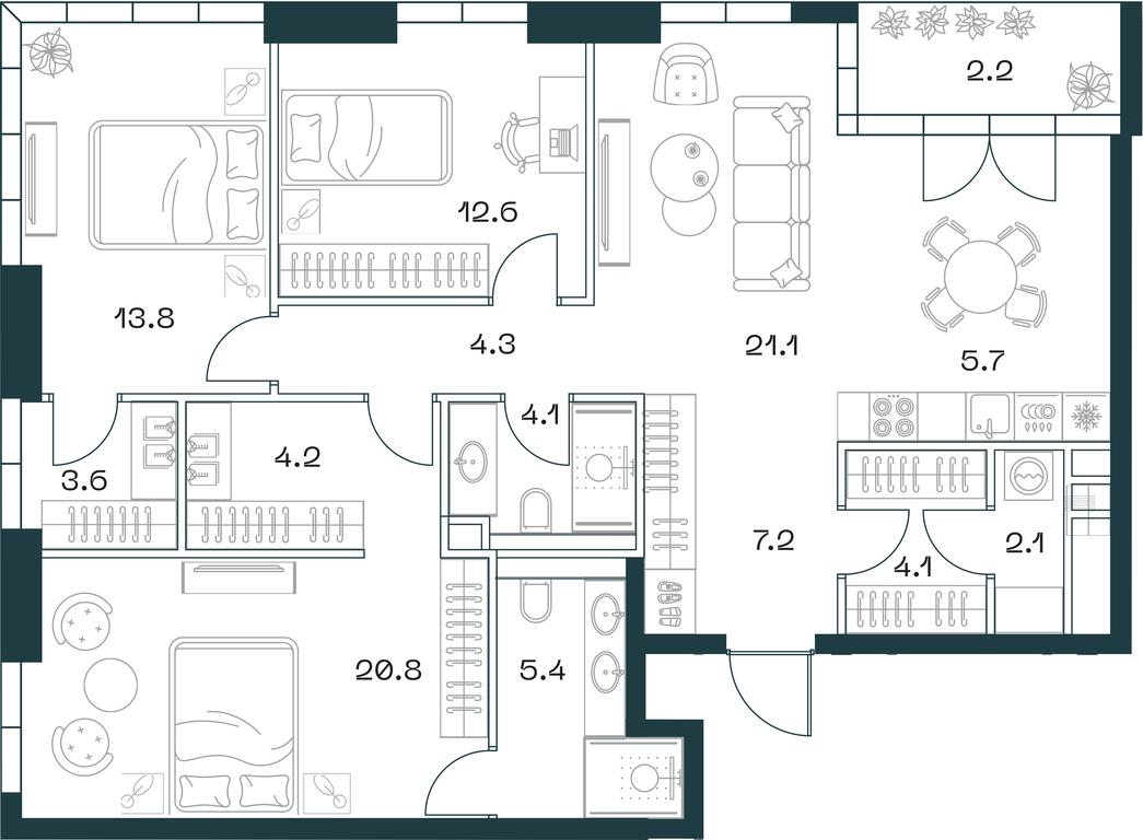 3-BD Apartment Sale, 111.4平方米 at SHIFT, 2nd Donskoy Drive, 10, Moscow, Russia #1