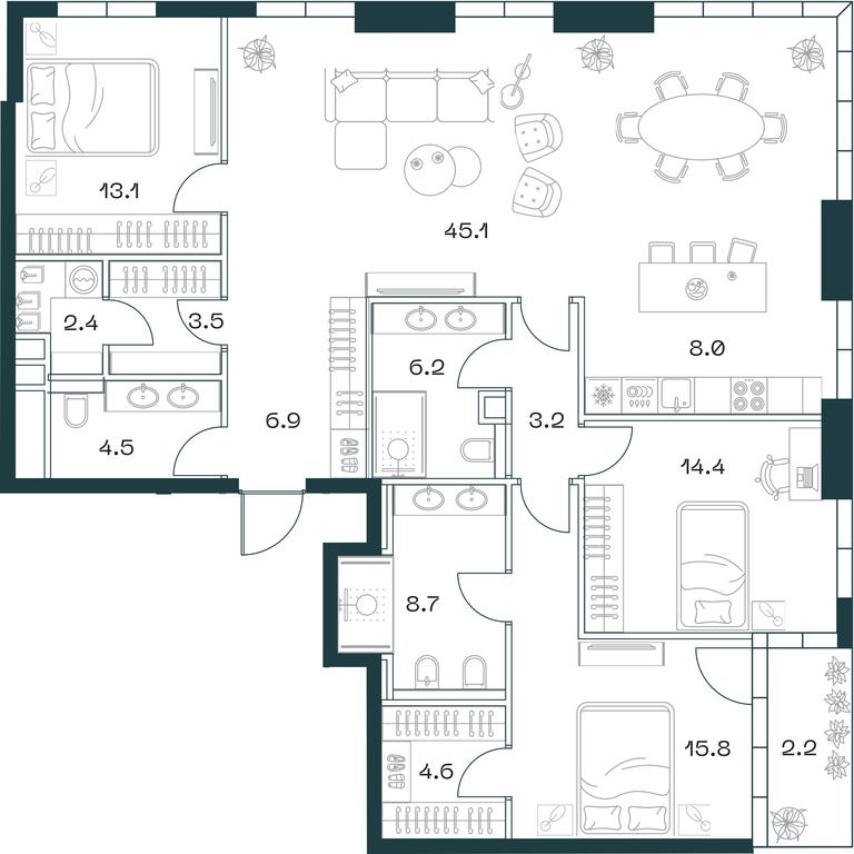 3-BD Apartment Sale, 138.7 sq. m. at SHIFT, 2nd Donskoy Drive, 10, Moscow, Russia #1