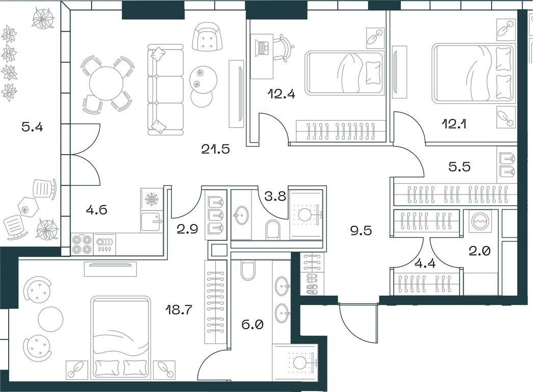 3-BD Apartment Sale, 108.7平方米 at SHIFT, 2nd Donskoy Drive, 10, Moscow, Russia #1