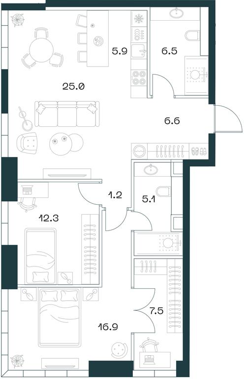 2-BD Apartment Sale, 87.9 sq. m. at SHIFT, 2nd Donskoy Drive, 10, Moscow, Russia #1