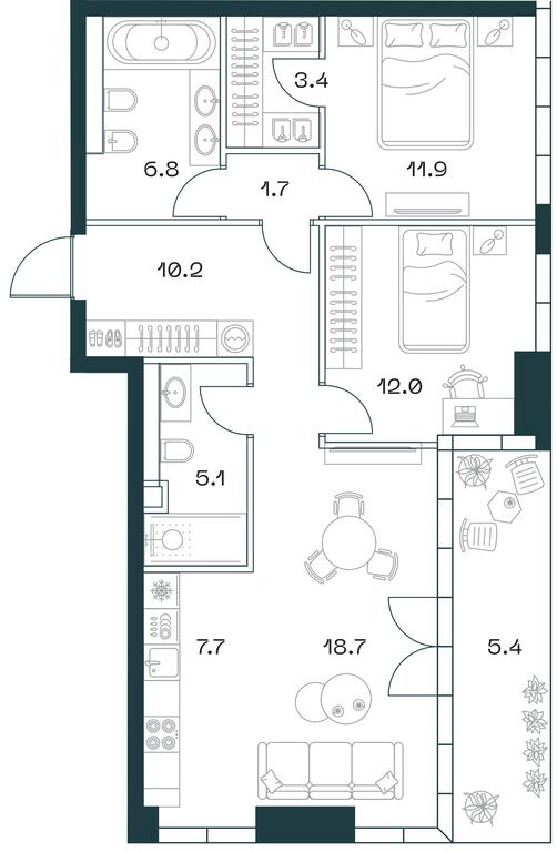 2-BD Apartment Sale, 82.6平方米 at SHIFT, 2nd Donskoy Drive, 10, Moscow, Russia #1