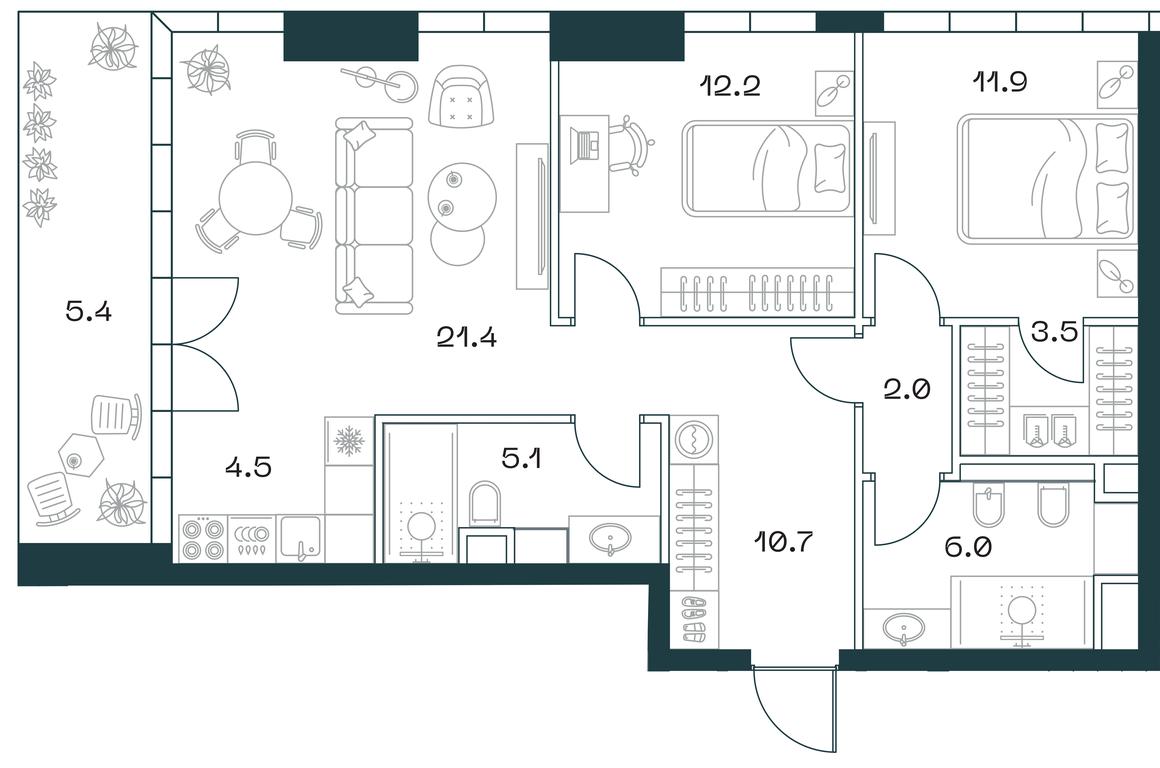 2-BD Apartment Sale, 82.7平方米 at SHIFT, 2nd Donskoy Drive, 10, Moscow, Russia #1
