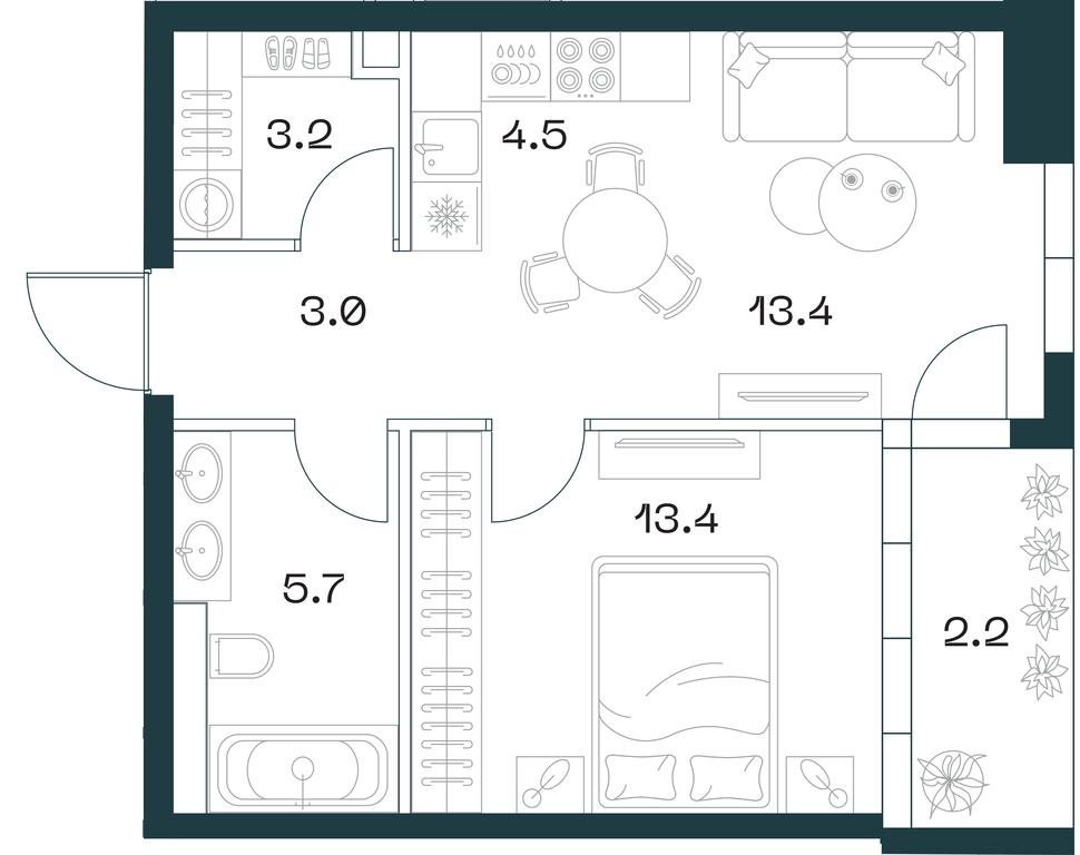 1-BD Apartment Sale, 45.3 sq. m. at SHIFT, 2nd Donskoy Drive, 10, Moscow, Russia #1