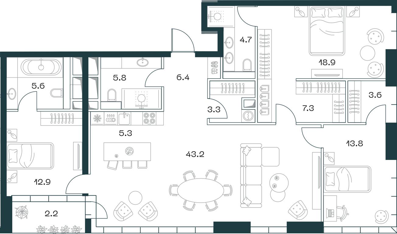 3-BD Apartment Sale, 133.4 sq. m. at SHIFT, 2nd Donskoy Drive, 10, Moscow, Russia #1