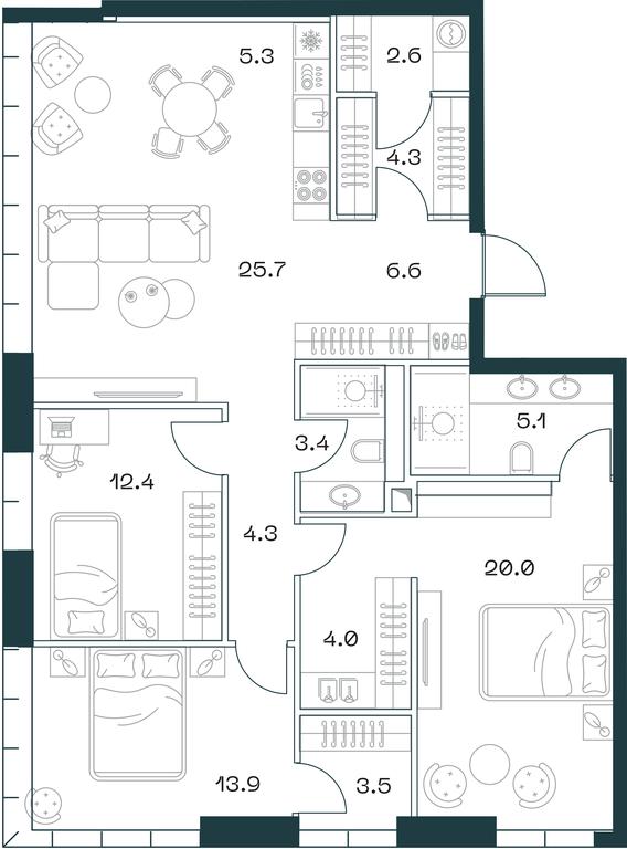 3-BD Apartment Sale, 111.5 sq. m. at SHIFT, 2nd Donskoy Drive, 10, Moscow, Russia #1