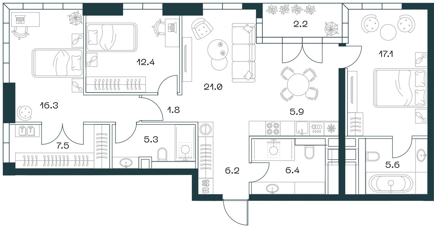 2-BD Apartment Sale, 107.7 sq. m. at SHIFT, 2nd Donskoy Drive, 10, Moscow, Russia #1