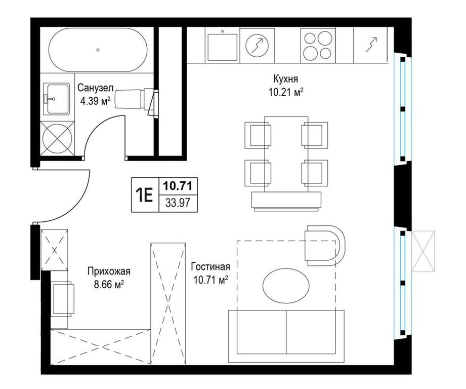 1-BD Apartment Sale, 32.9 sq. m. at Eko Vidnoe 2.0, kvartal Tsentralny, 1, Kupelinka Subdistrict, derevnya Sapronovo, Leninskiy City District, Moscow Region, Russia #1