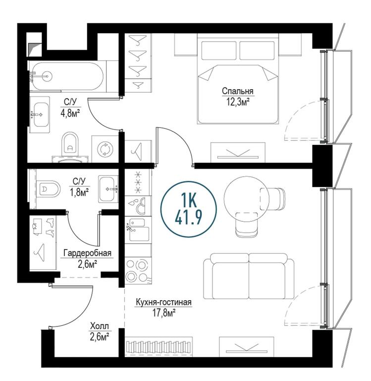 1-BD Apartment Sale, 41.4 sq. m. at Metropoliya, Volgogradsky Avenue, 32/3к1, Moscow, Russia #1