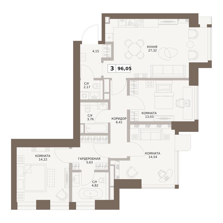 3-BD Apartment Sale, 96.05平方米 at The Five, 5th Donskoy Drive, вл21к6, Moscow, Russia #1 3-BD Apartment Sale, 96.05平方米 at The Five, 5th Donskoy Drive, вл21к6, Moscow, Russia #1
