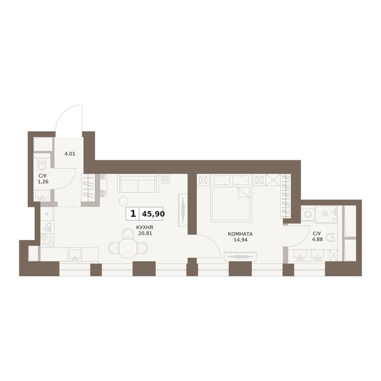 1-BD Apartment Sale, 45.9平方米 at The Five, 5th Donskoy Drive, вл21к6, Moscow, Russia #1 1-BD Apartment Sale, 45.9平方米 at The Five, 5th Donskoy Drive, вл21к6, Moscow, Russia #1
