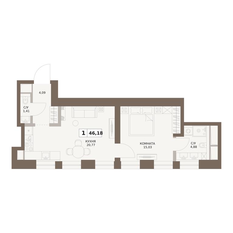 1-BD Apartment Sale, 46.18平方米 at The Five, 5th Donskoy Drive, вл21к6, Moscow, Russia #1 1-BD Apartment Sale, 46.18平方米 at The Five, 5th Donskoy Drive, вл21к6, Moscow, Russia #1