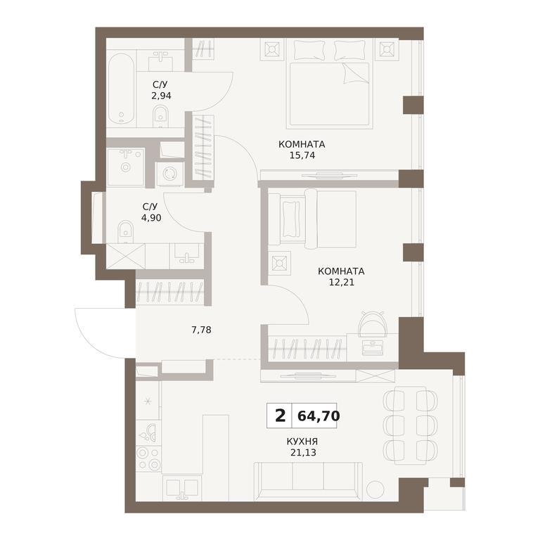 2-BD Apartment Sale, 64.7平方米 at The Five, 5th Donskoy Drive, вл21к6, Moscow, Russia #1 2-BD Apartment Sale, 64.7平方米 at The Five, 5th Donskoy Drive, вл21к6, Moscow, Russia #1