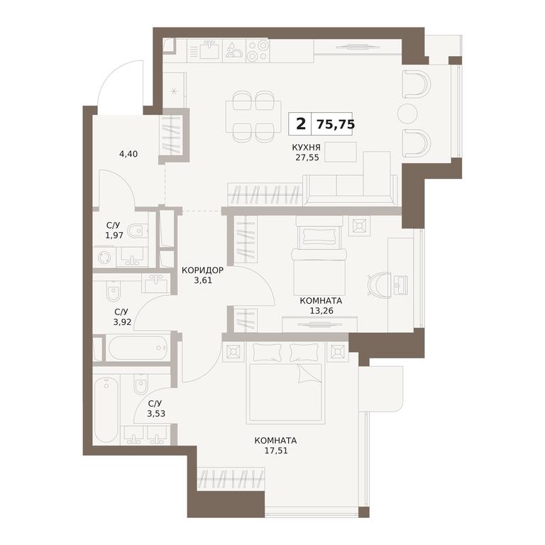 2-BD Apartment Sale, 75.75平方米 at The Five, 5th Donskoy Drive, вл21к6, Moscow, Russia #1 2-BD Apartment Sale, 75.75平方米 at The Five, 5th Donskoy Drive, вл21к6, Moscow, Russia #1