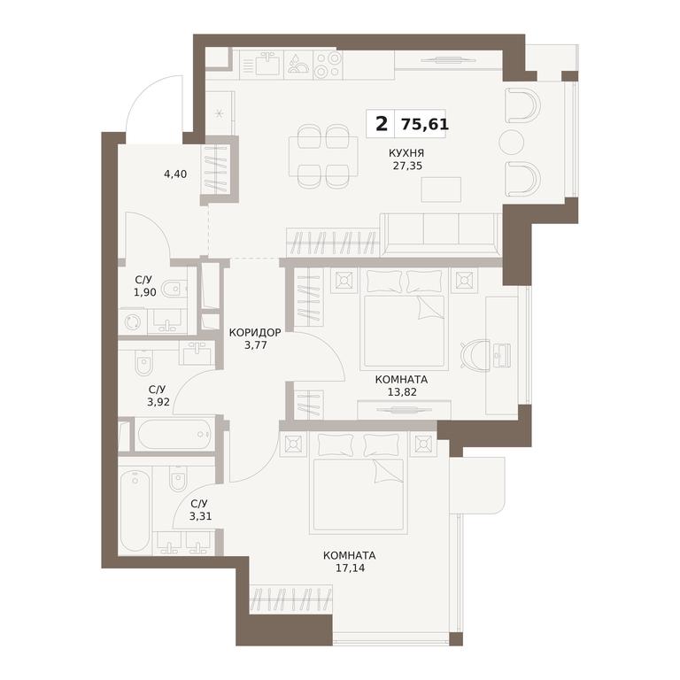 2-BD Apartment Sale, 75.61平方米 at The Five, 5th Donskoy Drive, вл21к6, Moscow, Russia #1 2-BD Apartment Sale, 75.61平方米 at The Five, 5th Donskoy Drive, вл21к6, Moscow, Russia #1