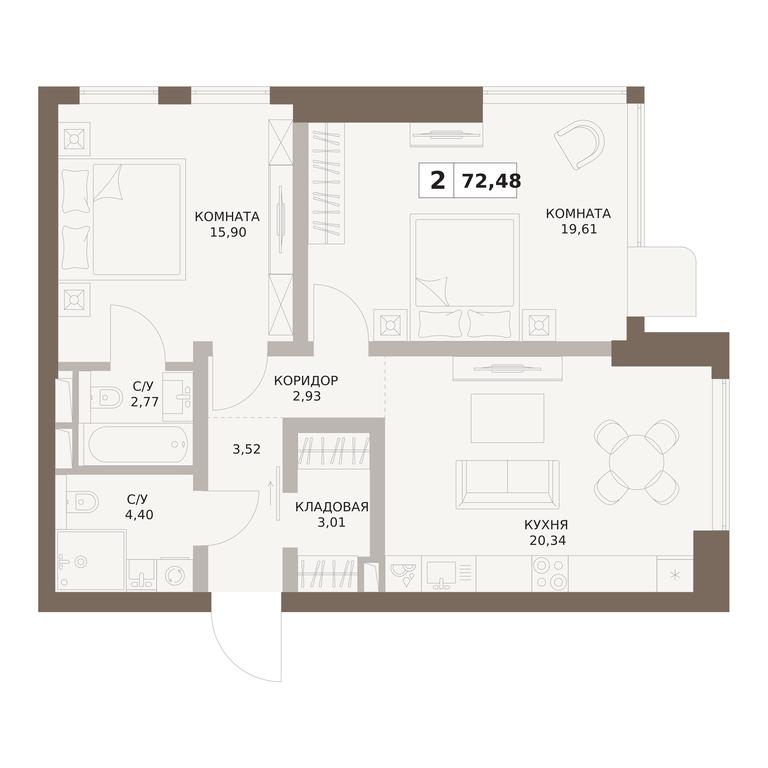 2-BD Apartment Sale, 72.48平方米 at The Five, 5th Donskoy Drive, вл21к6, Moscow, Russia #1