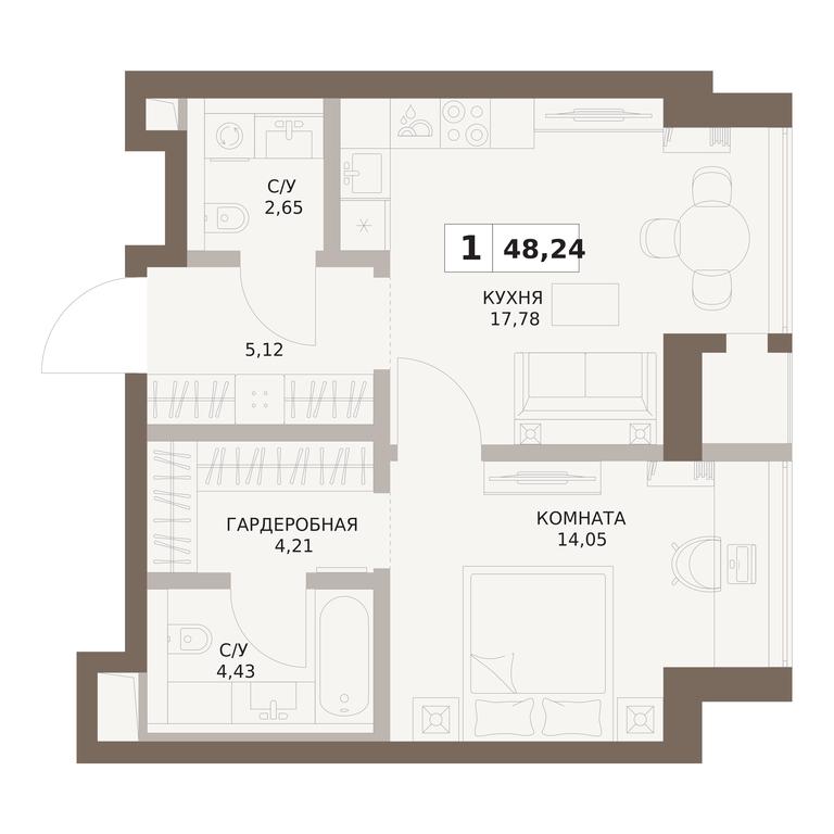 1-BD Apartment Sale, 48.24平方米 at The Five, 5th Donskoy Drive, вл21к6, Moscow, Russia #1 1-BD Apartment Sale, 48.24平方米 at The Five, 5th Donskoy Drive, вл21к6, Moscow, Russia #1