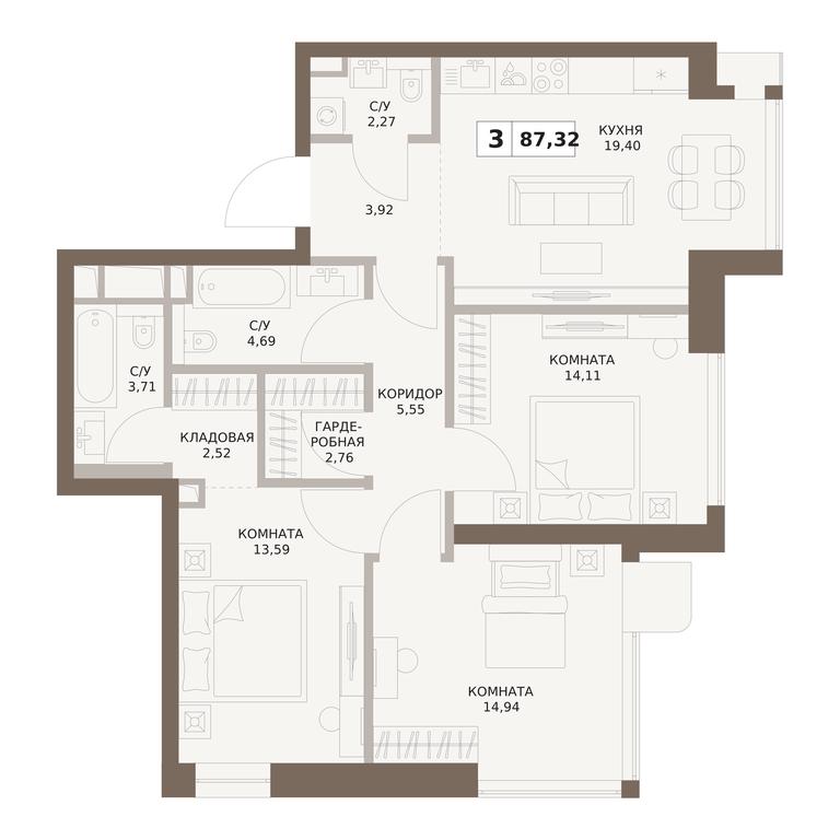 3-BD Apartment Sale, 87.32平方米 at The Five, 5th Donskoy Drive, вл21к6, Moscow, Russia #1 3-BD Apartment Sale, 87.32平方米 at The Five, 5th Donskoy Drive, вл21к6, Moscow, Russia #1