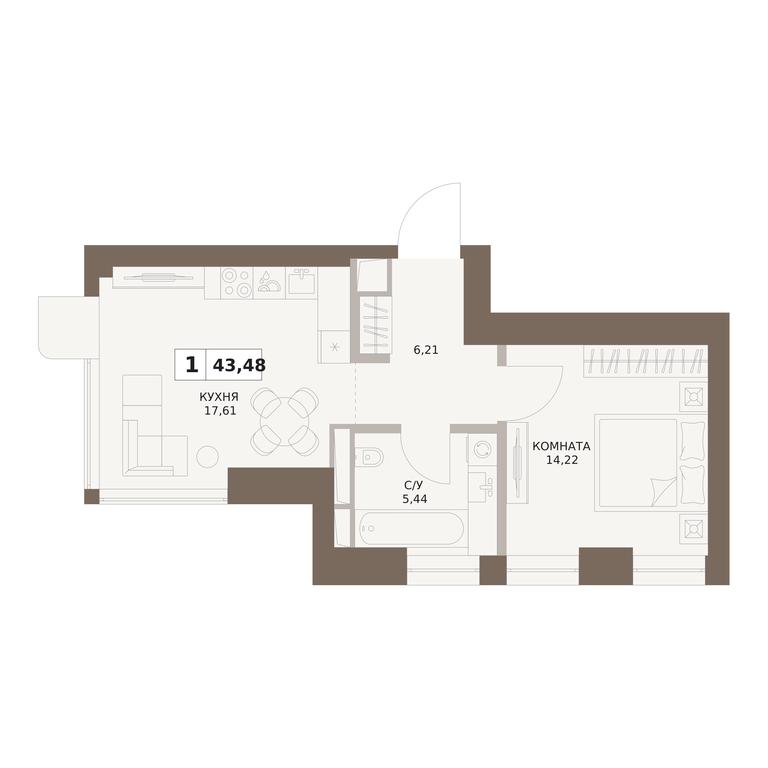 1-BD Apartment Sale, 43.45平方米 at The Five, 5th Donskoy Drive, вл21к6, Moscow, Russia #1