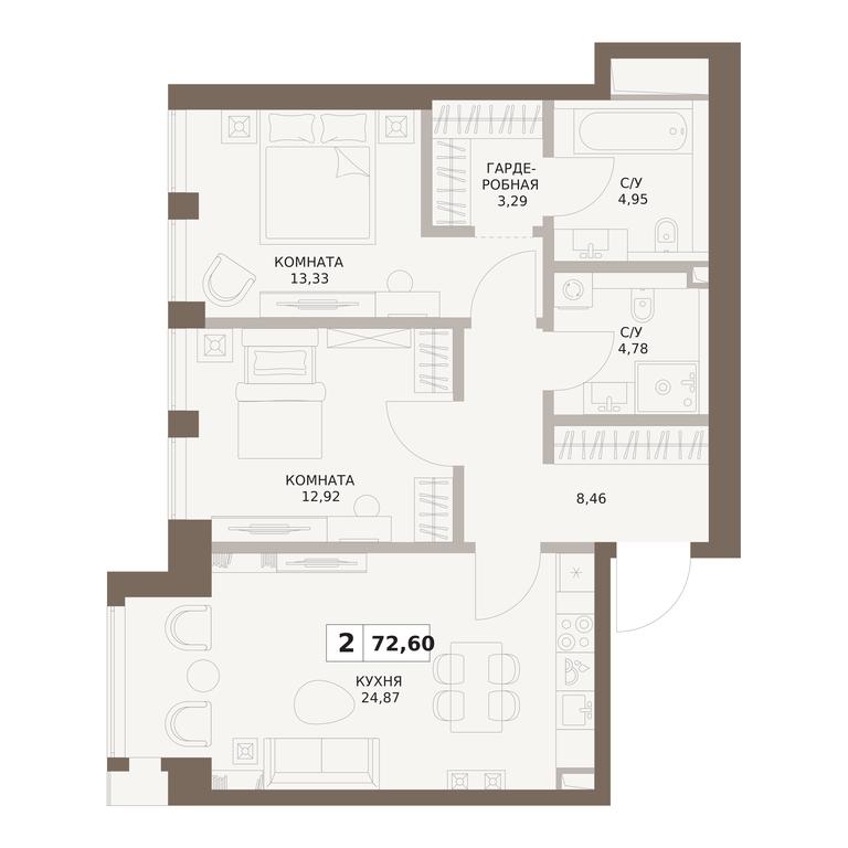 2-BD Apartment Sale, 72.6平方米 at The Five, 5th Donskoy Drive, вл21к6, Moscow, Russia #1 2-BD Apartment Sale, 72.6平方米 at The Five, 5th Donskoy Drive, вл21к6, Moscow, Russia #1