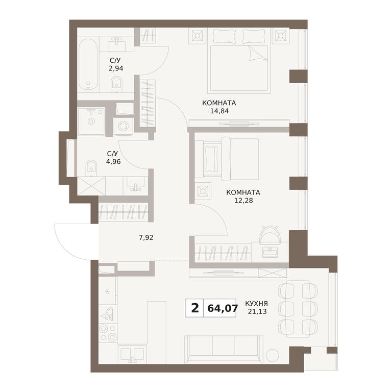 2-BD Apartment Sale, 64.07平方米 at The Five, 5th Donskoy Drive, вл21к6, Moscow, Russia #1 2-BD Apartment Sale, 64.07平方米 at The Five, 5th Donskoy Drive, вл21к6, Moscow, Russia #1