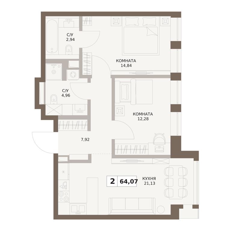2-BD Apartment Sale, 64.07平方米 at The Five, 5th Donskoy Drive, вл21к6, Moscow, Russia #1 2-BD Apartment Sale, 64.07平方米 at The Five, 5th Donskoy Drive, вл21к6, Moscow, Russia #1