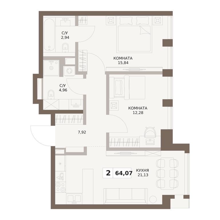 2-BD Apartment Sale, 64.07平方米 at The Five, 5th Donskoy Drive, вл21к6, Moscow, Russia #1 2-BD Apartment Sale, 64.07平方米 at The Five, 5th Donskoy Drive, вл21к6, Moscow, Russia #1
