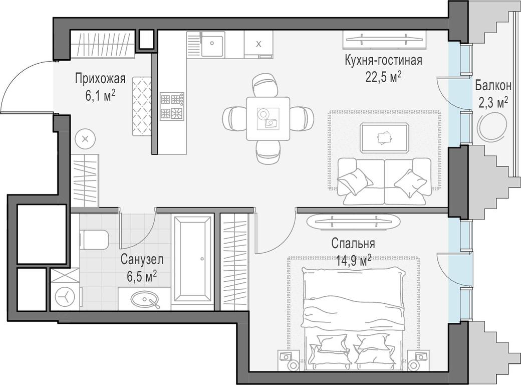 1-BD Apartment Sale, 50.9 sq. m. at Tishinskiy bulvar, Gruzinsky Val Street, 10, Moscow, Russia #1