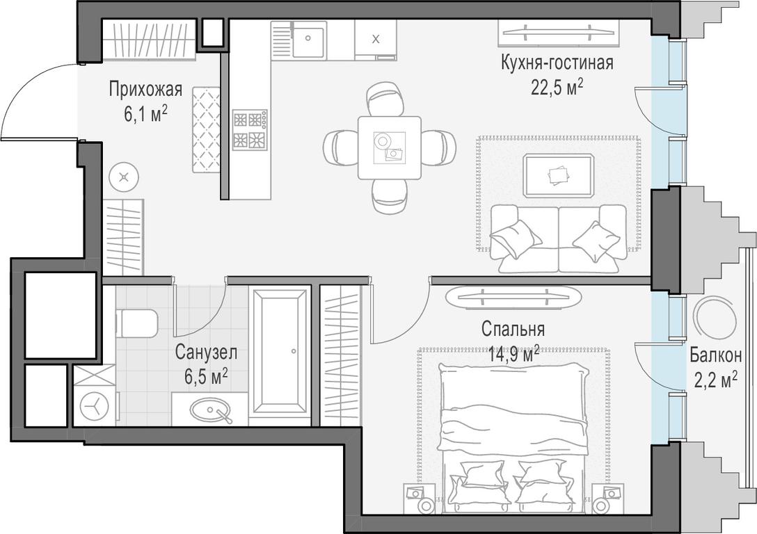 1-BD Apartment Sale, 50.9 sq. m. at Tishinskiy bulvar, Gruzinsky Val Street, 10, Moscow, Russia #1