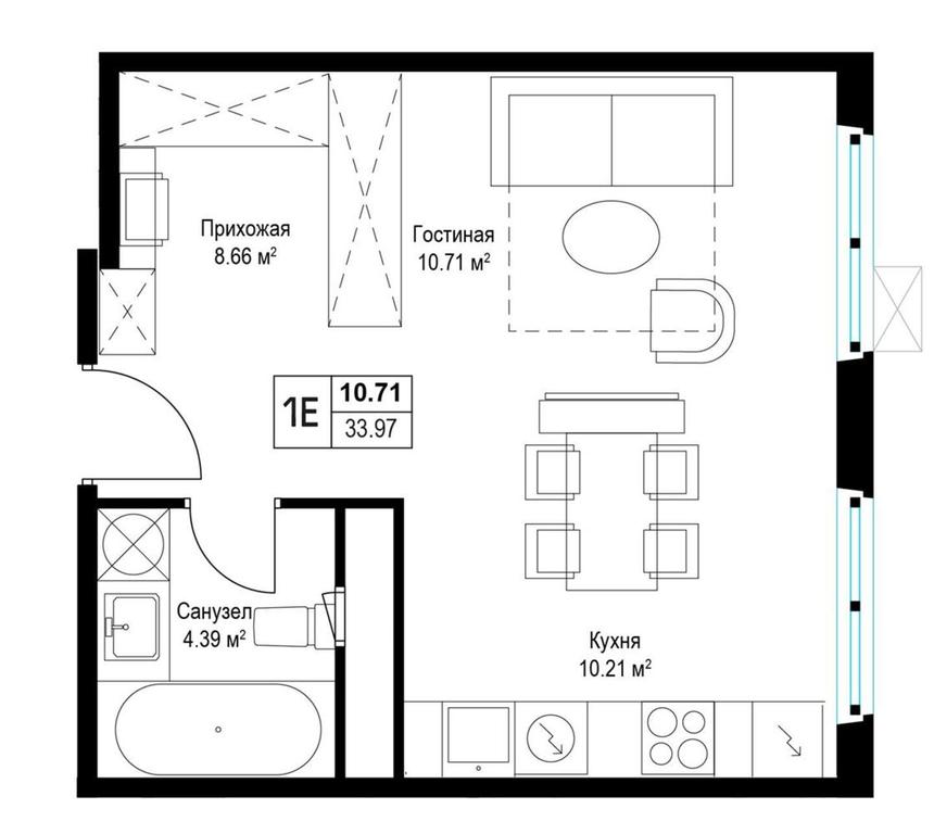 1-BD Apartment Sale, 33.1 sq. m. at Eko Vidnoe 2.0, kvartal Tsentralny, 1, Kupelinka Subdistrict, derevnya Sapronovo, Leninskiy City District, Moscow Region, Russia #1