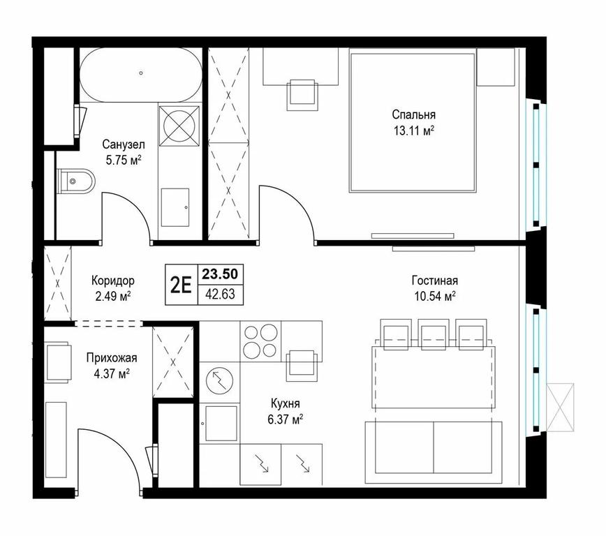 1-BD Apartment Sale, 42.6平方米 at Eko Vidnoe 2.0, kvartal Tsentralny, 1, Kupelinka Subdistrict, derevnya Sapronovo, Leninskiy City District, Moscow Region, Russia #2