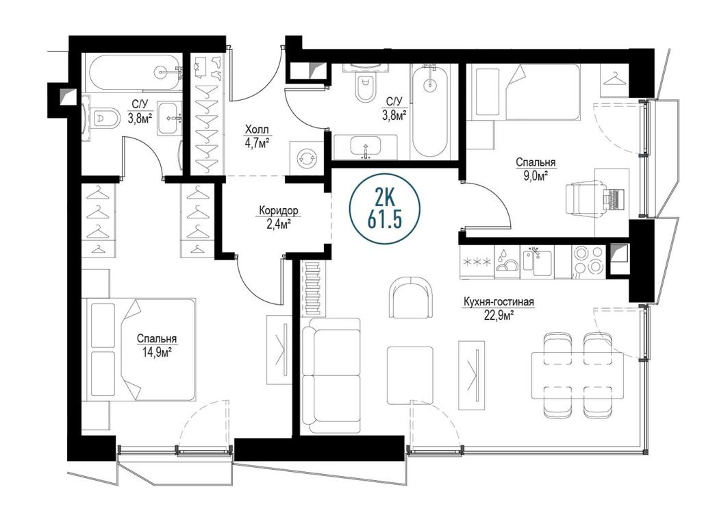 2-BD Apartment Sale, 61.5 sq. m. at Metropoliya, Volgogradsky Avenue, 32/3к1, Moscow, Russia #1